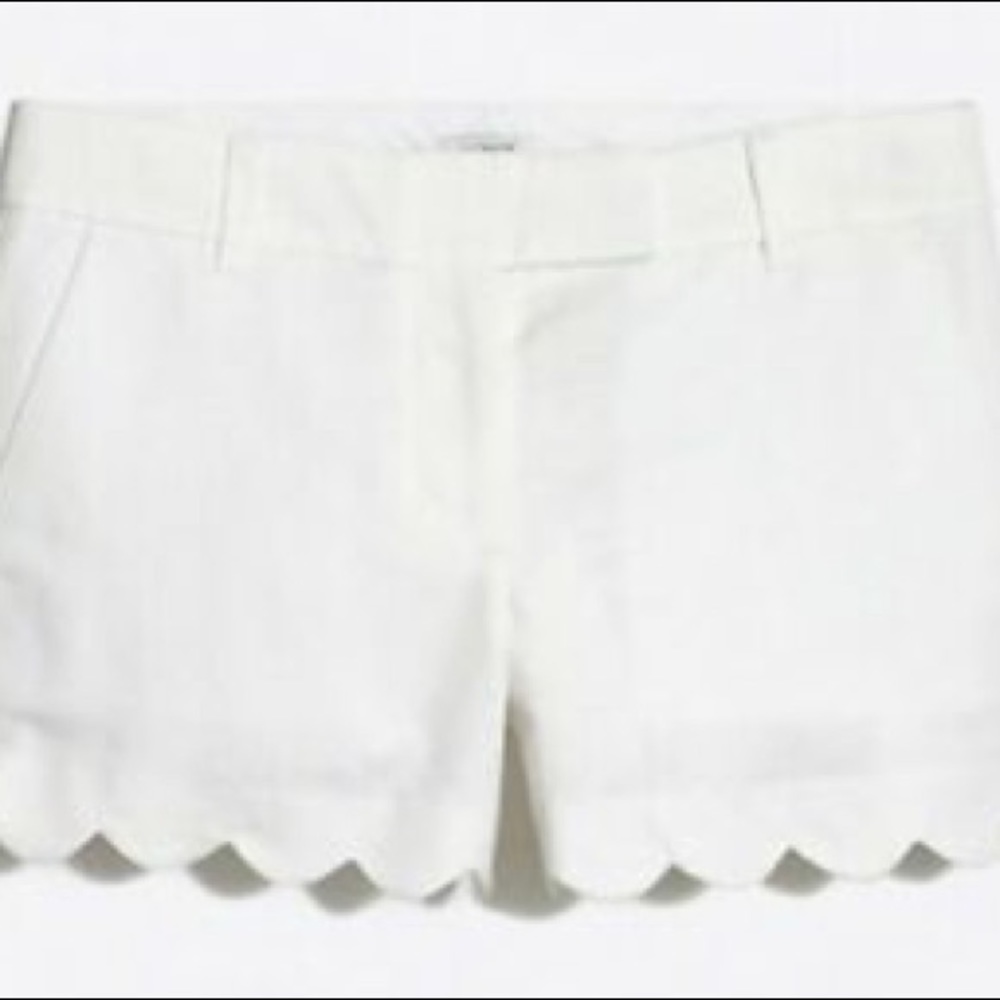 J Crew White Scallop Linen Shorts